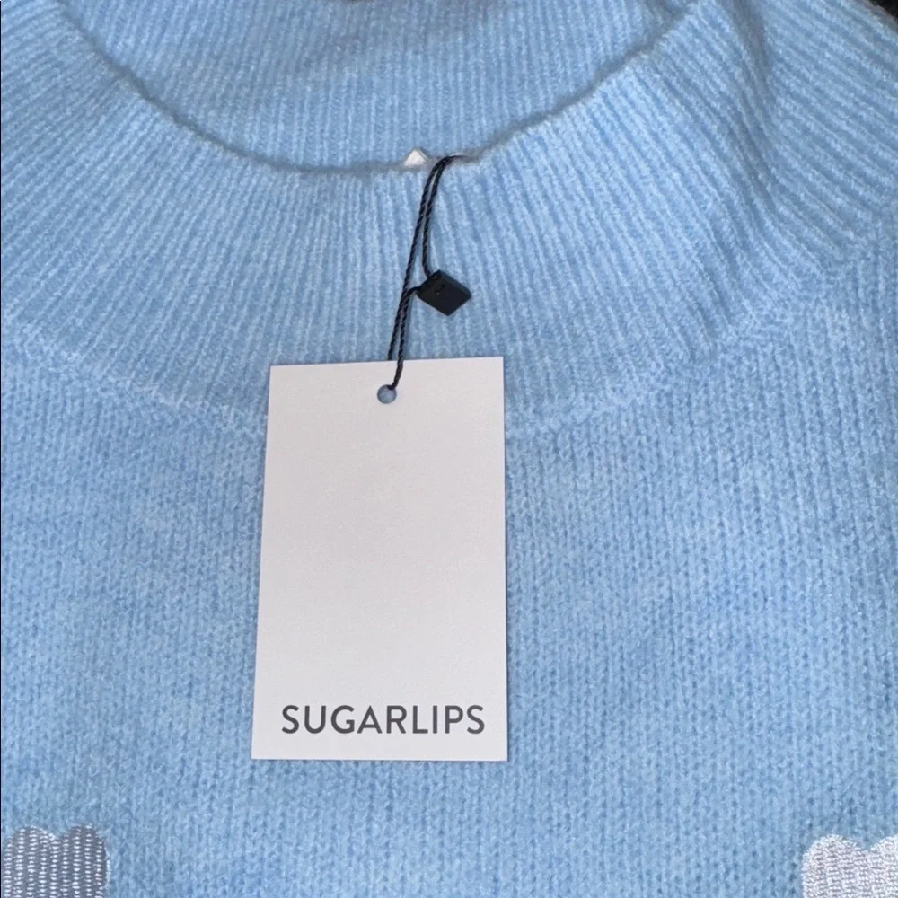 Sugarlips Sky Blue Heart Sweater, Size S - Picture 4 of 6